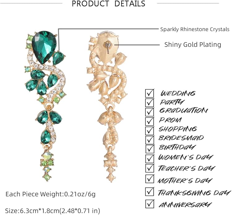 Rhinestone Statement Dangle Earrings Sparkly Crystal Bridal Wedding Earrings for Brides Bridesmaides Chandelier Teardrop Earrings for Women Prom Party