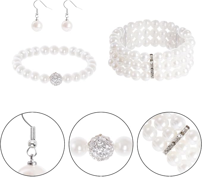 SUMERSHA 5pcs Faux Pearl Jewelry Set for Women Simulated Pearls Rhinestone Necklace Earrings Bracelet for Party Wedding Accessories
