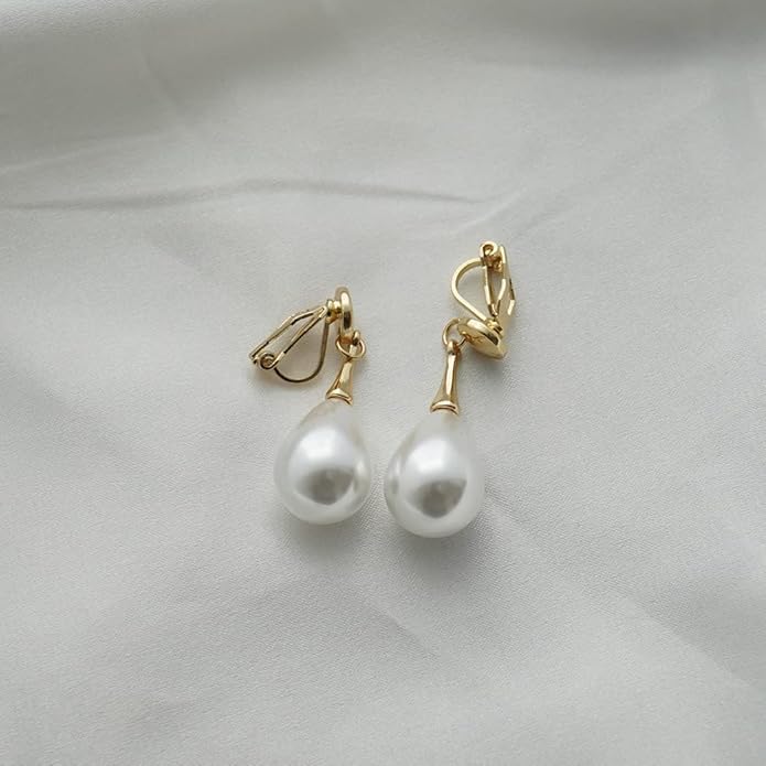 Pearl Clip on Earrings for Women Drop Clip Earrings for Women Gold Plated White Imitation Pearl Earrings Fashion