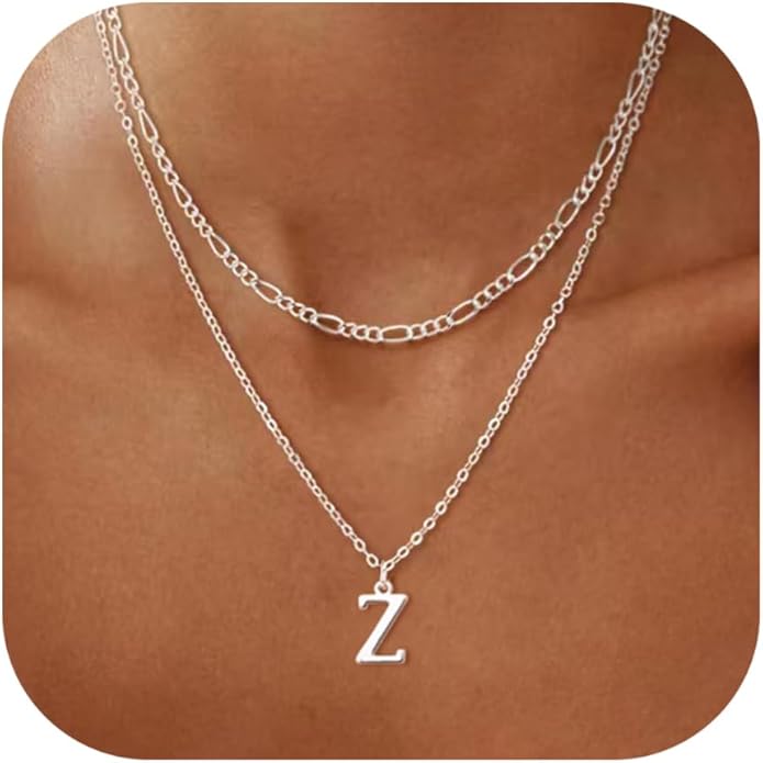 Initial Necklaces for Women Dainty Gold Silver Layered Letter Pendant Necklace Cute Figaro Chain Choker Necklace Personalized Trendy Stuff Jewelry Stack Gift for Women Her