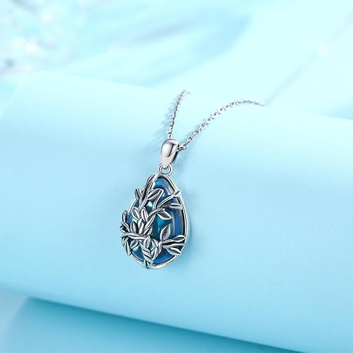 JUSTKIDSTOY Moonstone Necklace 925 Sterling Silver Teardrop Pendant Necklace Jewelry Gifts for Women Girls