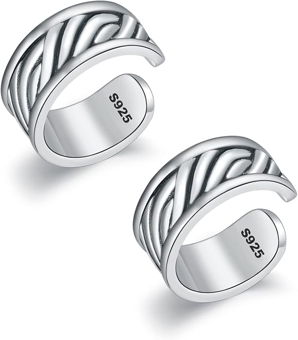 CHIC & ARTSY 925 Sterling Silver Ear Cuffs for Women, Non Piercing Clip On Cartilage Cuffs, Adjustable Fake Conch & Helix Earrings, Gold Plated & Oxidized Various Styles