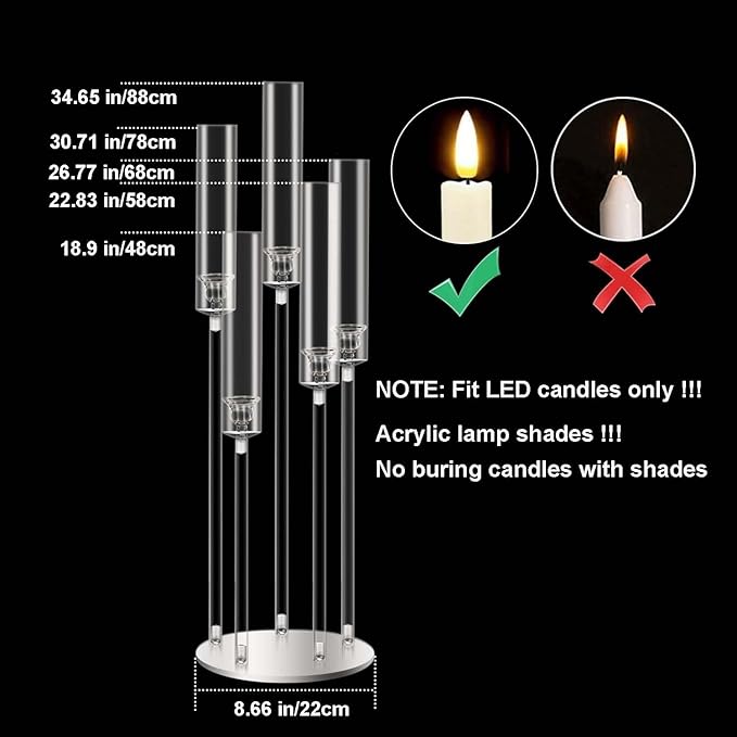 35inch 10pcs Acrylic Candelabra Centerpieces for Tables 5 Arms Wedding centerpieces for Decorations