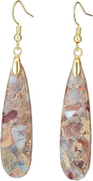 Boho Women Natural Stone Earrings Unique Healing Imperial Jasper Gemstone Energy Hypoallergenic Lightweight Dangle Drop Earrings Multiple Styles Earrings Jewelry for Birthday Party Gift