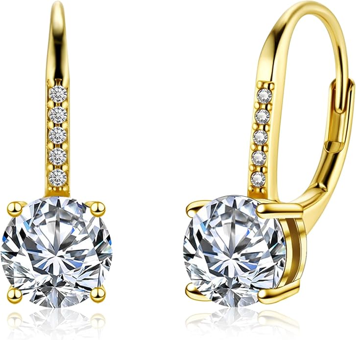 Moissanite Earrings, White Gold Plated Soild Sterling Silver Dangle Earrings 1.0ct-2.0ct D Color Brilliant Round Cut Lab Created Moissanite French Leverback Drop Earring for Women