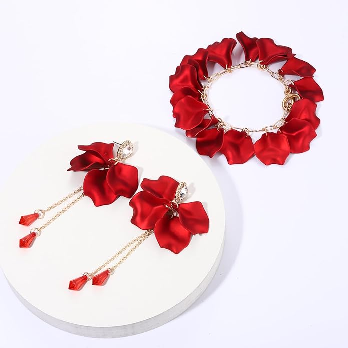 Flower Petal Necklace Earrings Set Layered Statement Beaded Jewelry Set for Women Summer Necklace Earrings
