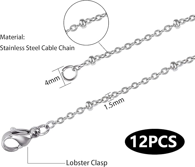 Wholesale 12 PCS Stainless Steel Satellite Chain Beaded Chains Necklace Bulk for Jewelry Making (20 Inch(1.5mm))