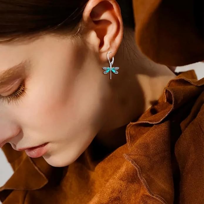 Genuine Dragonfly Turquoise Jewelry Set for Women, Sterling Silver Vintage Native American Western Jewelry Birthdays Gift for Women