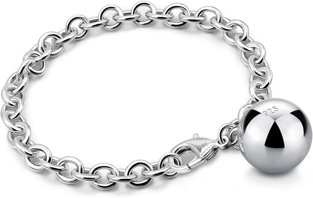 Dankadi Women 925 Sterling Silver Round Cable Wire Link Bracelet Charm Heart-Bell-Square-Circle Pendant Chain Bangle Fine Jewelry Gift For Wife Her