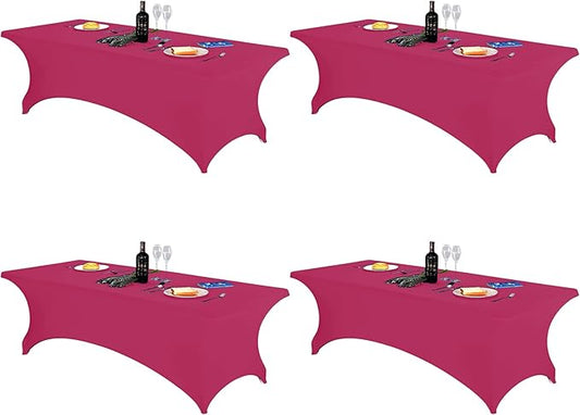 FORLIFE 4Pack Spandex Table Covers，Fitted Tablecloth for Rectangular Tables, Stretch Patio Table Covers, Universal Spandex Table Cover for Wedding, Banquet, Party (8ft, Fuchsia)