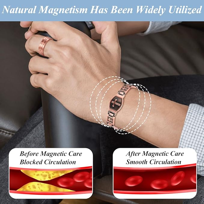 Vicmag Men Copper Bracelet Double Row 100% Solid Pure Copper Jewelry Gift with Adjustment Tool