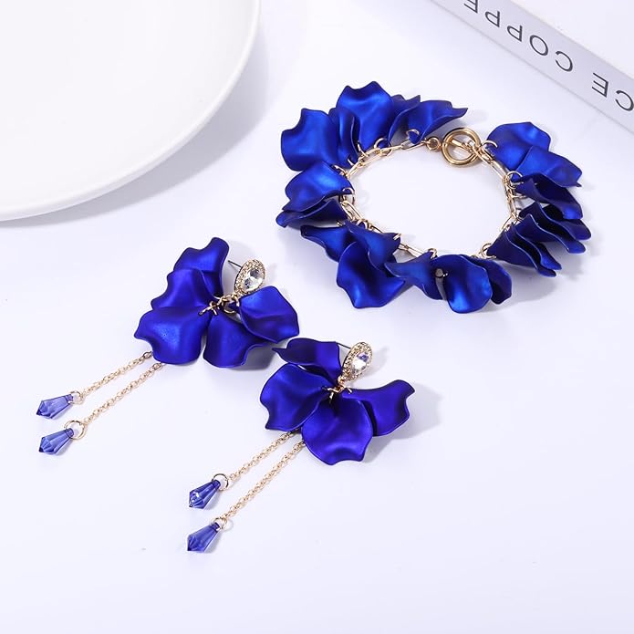 Flower Petal Necklace Earrings Set Layered Statement Beaded Jewelry Set for Women Summer Necklace Earrings