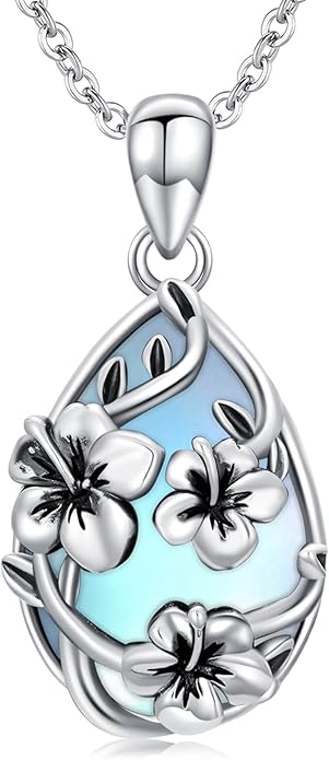 JUSTKIDSTOY Moonstone Necklace 925 Sterling Silver Teardrop Pendant Necklace Jewelry Gifts for Women Girls