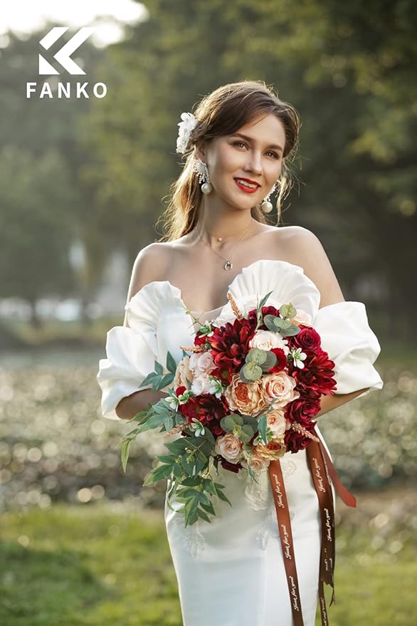 FANKO Rose Artificial Flowers Combo for DIY, Fake Rose Silk Flowers with Greenery, Faux Flowers for Wedding Bridal Bouquet, Baby Shower, Table Centerpieces, Floral Arrangement, Party Home Decoration