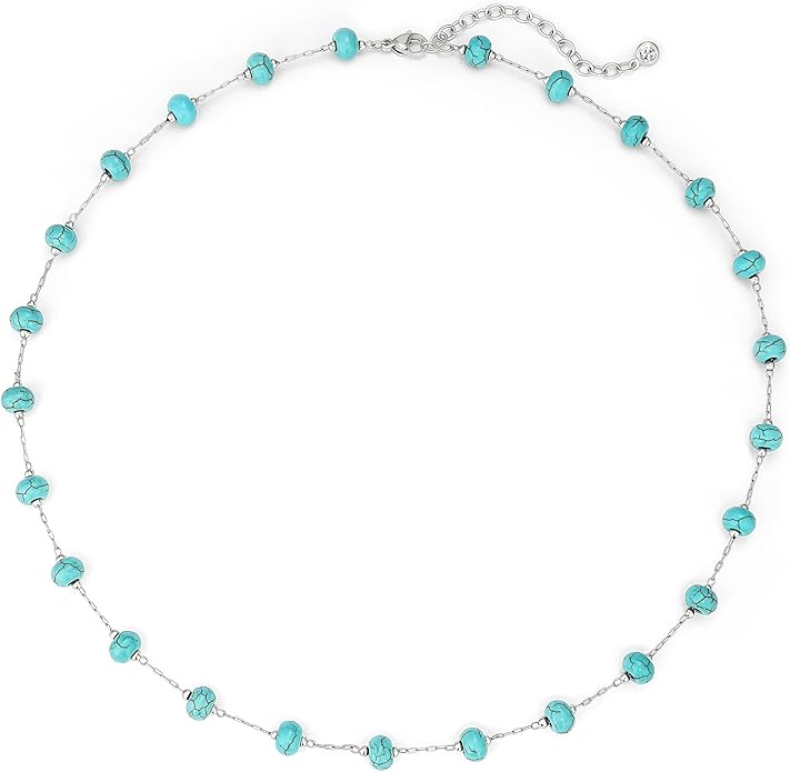 Created Turquoise Necklace for Women 14K Gold Plated Beaded Heart Choker Boho Necklaces Handmade Beach Summer Everyday Western Jewelry Gifts