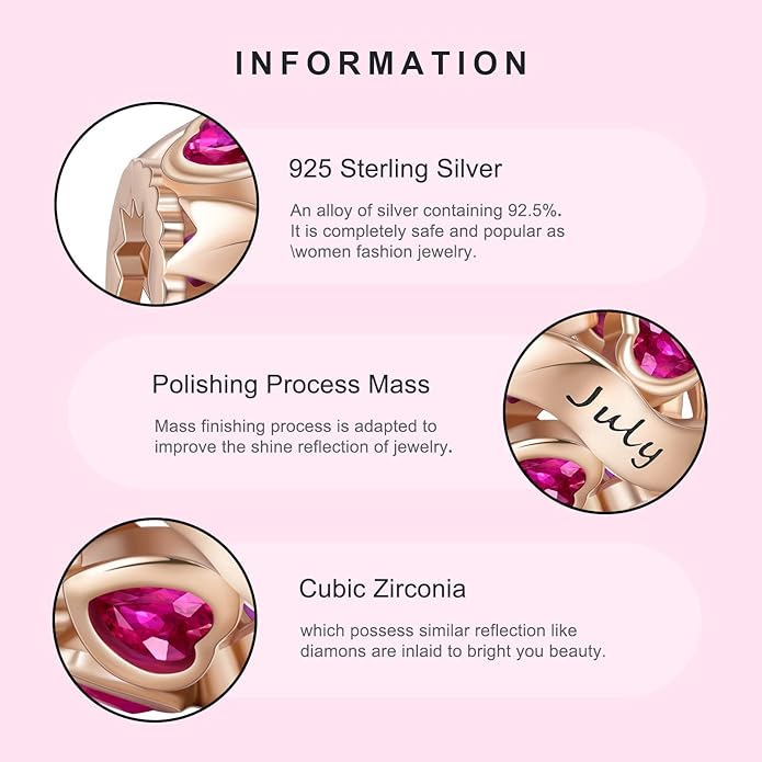 NINGAN Birthstone Charms 925 Sterling Silver Love Heart Openwork Bead for Charm Bracelets and Necklaces with 5A Cubic Zirconia, Birthday Mothers Day Jewelry Gifts Women