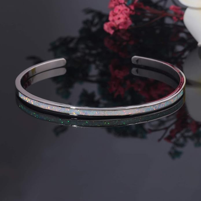 CiNily Womens Cuff Bracelet,Opal Bangle Bracelets Gold Plated Hypoallergenic Ladies Gemstone Open Cuff Bangle Bracelet