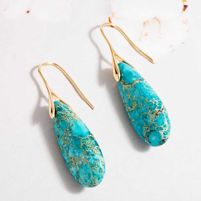 SELOVO Stone Fishhook Dangle Drop Earrings Statement Earrings for Women Stone