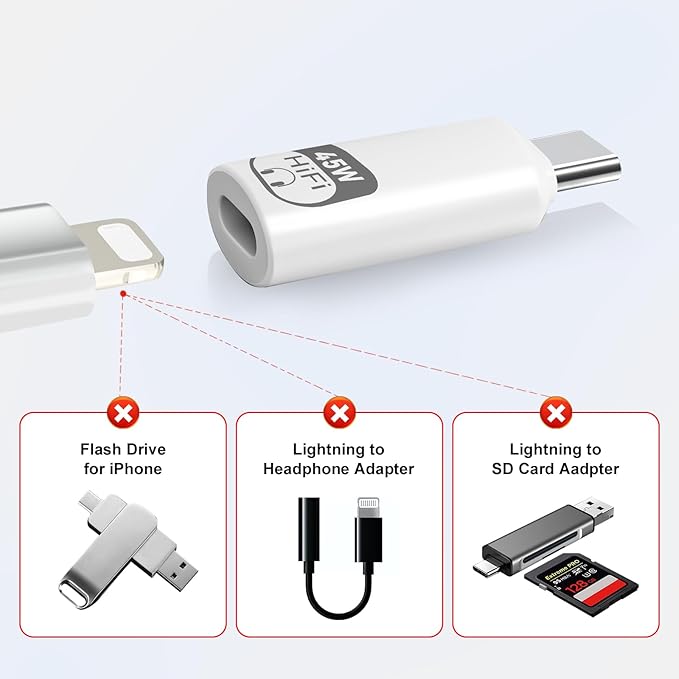 USB C to Lightning Headphone Audio Adapter, 3-in-1 Type C Male to Female Lightning Earphone Converter with Charge/Data Transfer,Compatible with iPhone 16/15 Plus/Pro/Max, iPad Pro/Air 6/5/4