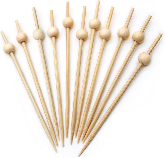 BLUE TOP 200PCS Wood Pearl Cocktail Picks for Drinks&Food, 4.7 Inch Fancy Decorative Cocktail Toothpicks Food Picks, Decorative Bamboo picks for Halloween Parties Bar Hotel Events July 4th