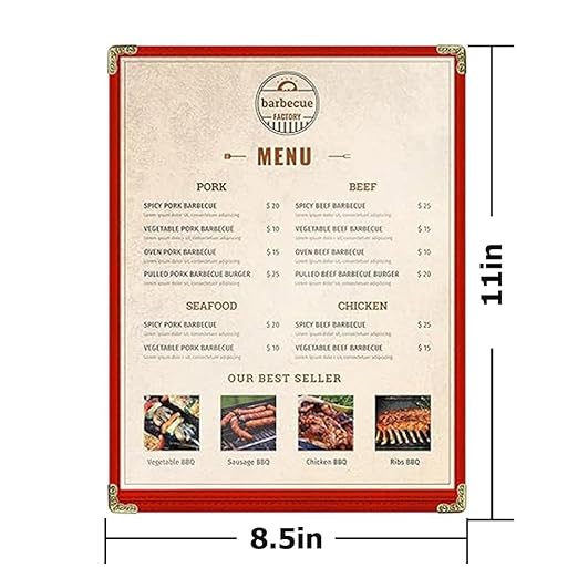 Goodsmart Restaurant Menu Covers – 25 Pack Red 2-View, Top-Loading Menu Holders, Vinyl & Plastic Café Menu Covers, Clear Menu Sleeves, Fits 8.5" x 11", Leather-Style Design, Gold Corners