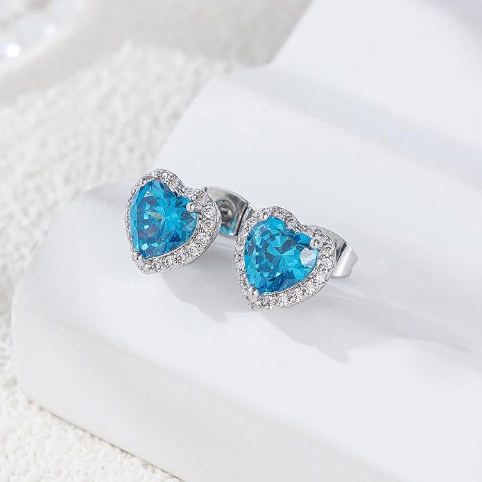 YOMELA Cubic Zirconia Earrings Studs, Halo CZ Birthstone Simulated Diamond Stud Earrings for Women
