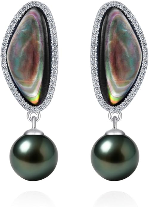 Genunie Tahitian Black Pearl Earrings, 9-11mm AAAA Natural Ocean-Grown Pearls with Sterling Silver Moissanite Earring, Anniversary Wedding Birthday Christmas Gift for Wife Mom Daughter, Women Jewelry