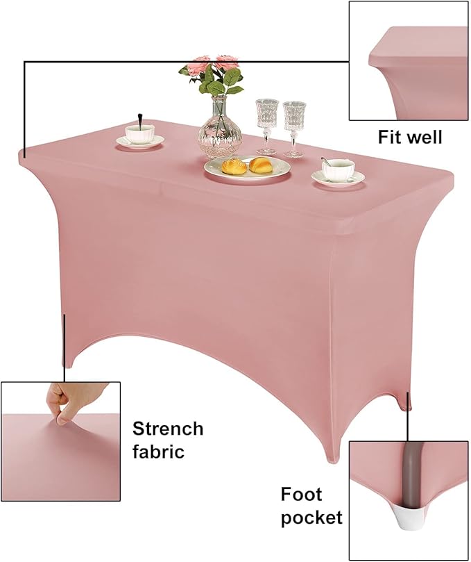 FORLIFE 2Pack Spandex Table Covers，Fitted Tablecloth for Rectangular Tables, Stretch Patio Table Covers, Universal Spandex Table Cover for Wedding, Banquet, Party (4ft, Dusty Pink)