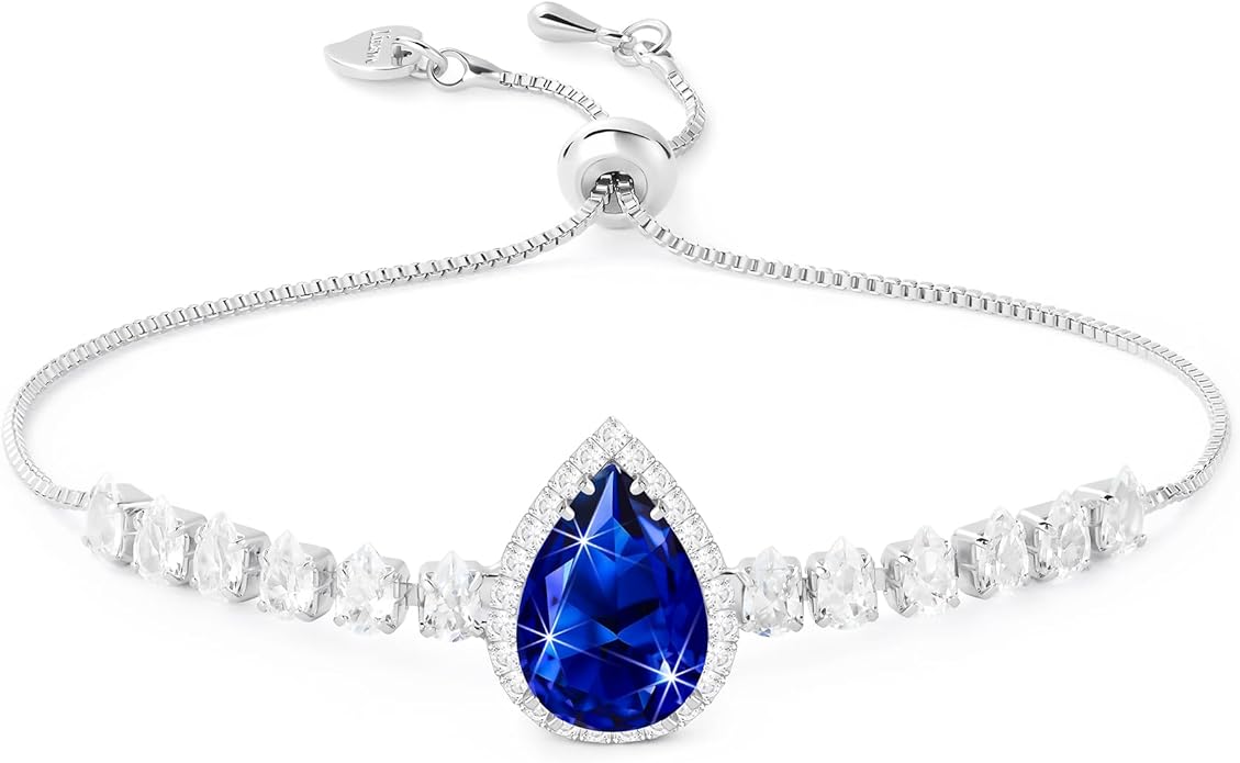 Linawe Crystal Imitation Diamond Rhinestone Charm Bracelets for Women, Gold/Silver/Rose Gold Adjustable Chain Bracelet, Teardrop Birthstone Cubic Zirconia Prom Costume Wedding Jewelry