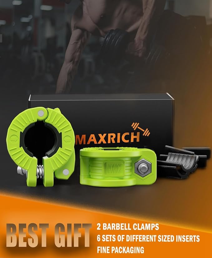 MAXRICH Barbell Clamp 1 inch Multiple Sizes & Adjustable Weight Clips for Quick Release Barbell Collars