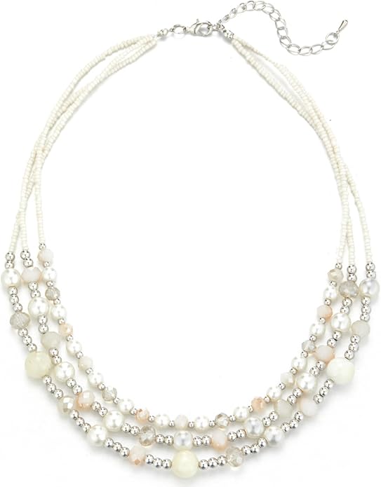 Noessla Beaded Statement Necklaces for Women Layered Chunky Bead Necklace Fashion Costume Jewelry Gifts for Mom