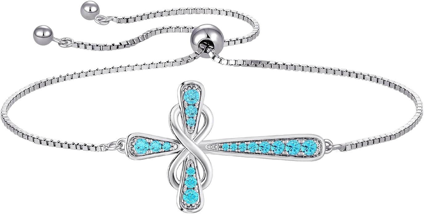 YL Cross Bracelet 925 Sterling Silver Infinity Sideways Link Bracelet Birthstone Jewelry for Women