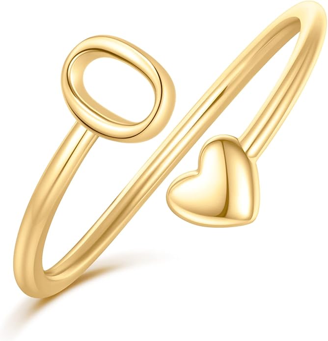 Initial Rings for Women Girls - Valentines Day Gifts for Her, Adjustable Rings for Women Non Tarnish Letter A-Z Dainty Heart Ring Teen Girls Gifts Trendy Stuff Personalized Jewelry Gift