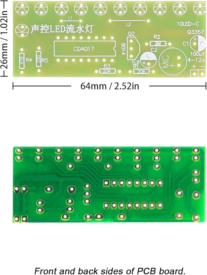 Soldering Practice Kit Sound-Activated LED Chaser Kit - DIY Soldering Project with 10 LEDs & Microphone Sensor (12V DC) for Electronics Beginners & STEM Education