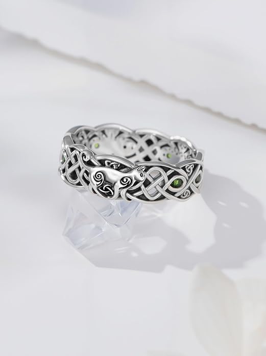 Seiyang Celtic Cat Ring 925 Sterling Silver Irish Trinity Knot Celtic Cat Wedding Promise Ring with 12 Months Birthstone Irish Lucky Jewelry Gifts for Women Mom Her