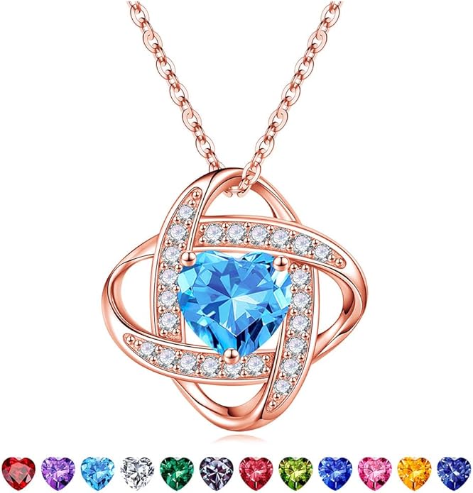 Iefil Valentines Gifts for Her Wife - 925 Sterling Silver Love Knot Birthstone Necklace, Anniversary Birthday Gifts for Women, Jewelry Gifts for Wife Mom Girlfriend