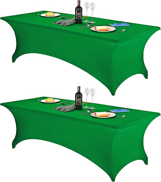 FORLIFE 2Pack Spandex Table Covers，Fitted Tablecloth for Rectangular Tables, Stretch Patio Table Covers, Universal Spandex Table Cover for Wedding, Banquet, Party (8ft, Emerald)