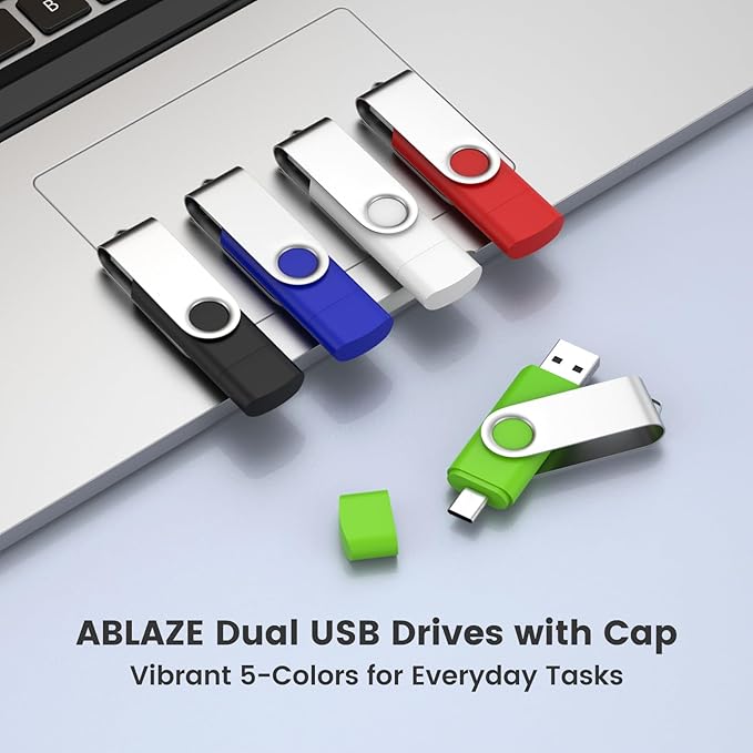 Customizable 1GB Flash Drive 10 Pack, ABLAZE Dual USB 2.0+ Type C Thumb Drives with Logo Personalized USB Memory Sticks (Mixed Colors)