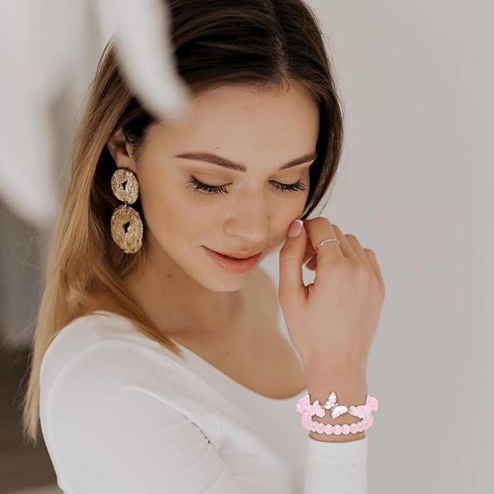 Artlunar Purple Butterfly Healing Bracelet, Gift Charm Jewelry with Beaded Bracelet for Women