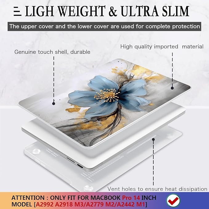 CISSOOK for MacBook Pro 14 Inch Case 2024 2023 2022 2021 M4/M3/M2/M1 Pro/Max Chip A3401 A3112 A3185 A2918 A2992 A2779 A2442 Model, Plastic Cover for MacBook Pro 14'' with Touch ID, Retro Floral