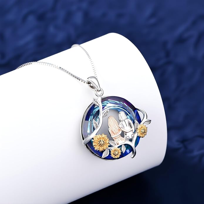TOUPOP Sisters Gifts from Sister Necklace Sterling Silver Rose Flower with Crystal Jewelry Valentines Day Birthday Gifts for Women Best Friend Friendship