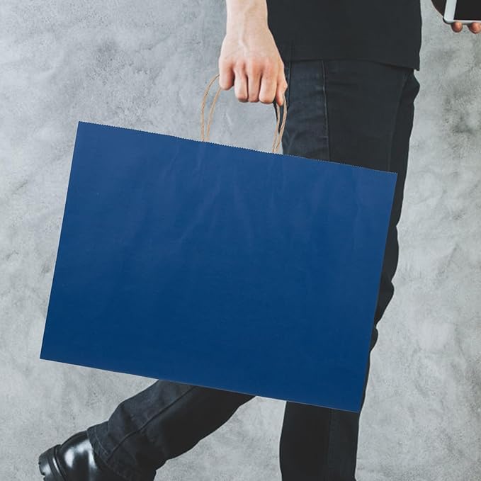 70Pcs Paper Bags with Handles 16x6x12 inch, Large Recycled Kraft Paper Bags Bulk for Shopping, Wedding,Business, Retail, Boutique, Party, Grocery, Party Favor - Navy Blue