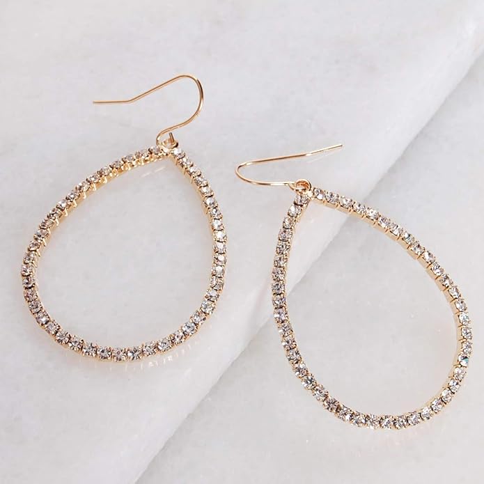 Simulated Diamond Teardrop Dangle Earrings For Women - Gold or Silver Tone with Cubic Zirconia - Hypoallergenic and Safe for Sensitive Ears