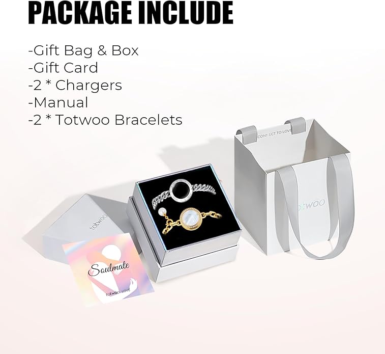 TOTWOO Long Distance Touch Bracelets for Couples, Smart Light & Vibration Love Jewelry, Long Distance Valentines Day Gifts for Him Her Women Men, One-to-One Bluetooth Pairing via App