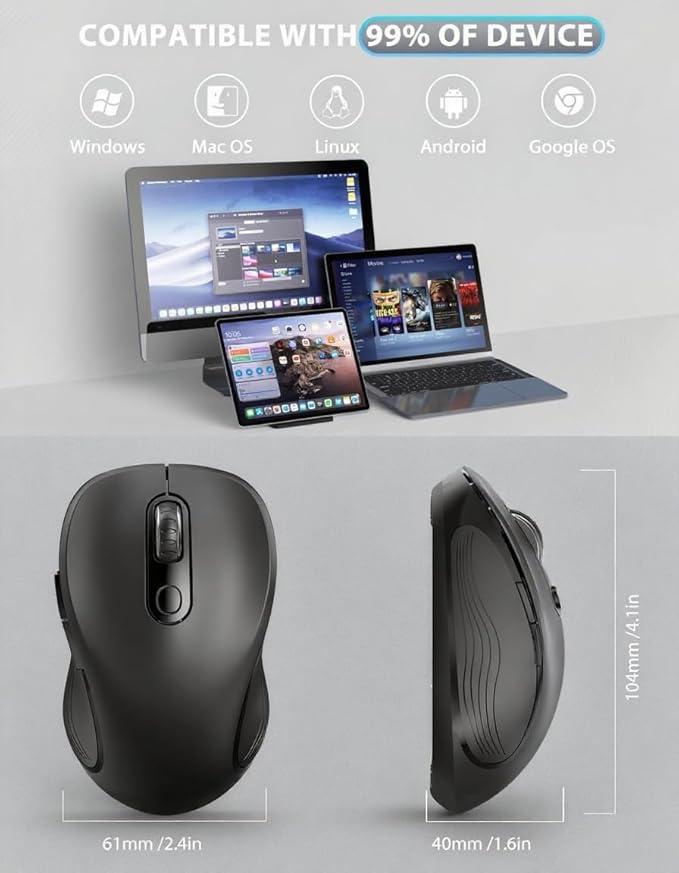 Trueque Wireless Mouse for Laptop, 2.4GHz Ergonomic Computer Mouse with Back & Forward Buttons, 3-Level DPI, 6 Buttons, Optical USB Cordless Mice for Windows Chromebook MacBook PC (Ink Black)
