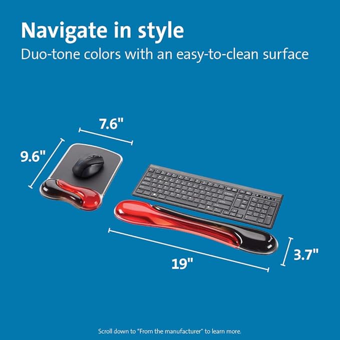 Kensington Duo Gel Mouse & Keyboard Wrist Rest Bundle Set, Ergonomic Keyboard and Mouse Pad With Wrist Support, Keyboard Wrist Rest, Computer Keyboard Pad, Cooling Gel, Non-Skid Backing, Red K50036WW