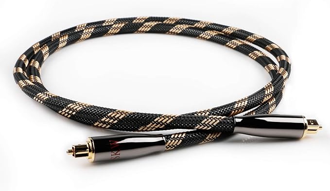 SKW Optical Digital Audio Toslink Cable Home Theater Fiber Optic Male to Male Gold Plated S/PDIF Cables - Copper Connectors, High-Reinforced Transparent Polymer Core, Nylon Braided 9.8ft(3M)