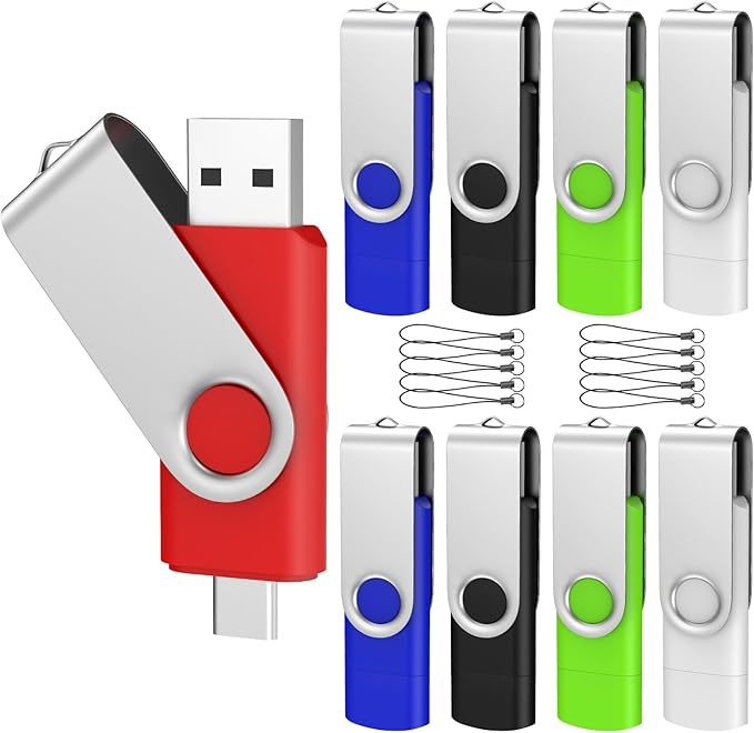 ABLAZE 8GB USB C Flash Drive 10 Pack, OTG USB 2.0 + Type C Memory Stick Dual Type C Thumb Drive Compatible with iPhone 16/15, Android Smartphone, Computers, Tablets, Mac,iPad,PC