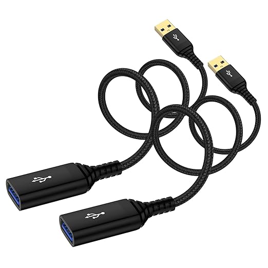 USB Extension Cable 10FT, 2 Pack High Speed USB3.0 Extension Cord Type A Male to Female USB Extender Cable 5Gbps Fast Data Transfer Extender Cord for Keyboard,Webcam,Flash Drive,Printer,Camera,Headset