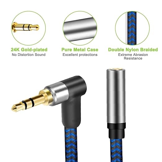 3.5mm Male to Female Extension Stereo Audio Extension Cable 6FT, Cotton-Braided Audio Extension Cable 6ft, Stereo Jack Cord for Phones, Headphones, Speakers, Tablets, PCs and More